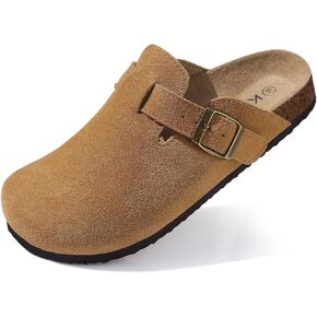 KIDMI Women's Suede Clogs Leather Mules Cork Footbed Sandals Potato Shoes with Arch Support Brown 39 (Size 7.5-8)