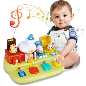 Pop Up Farm Animal for Toddlers 1-3 Montessori Toys for 1 Year Old Boy and Girl/Cause and Effect Toys with Music for 12-18 Months/1st Birthday Gifts for 1-2