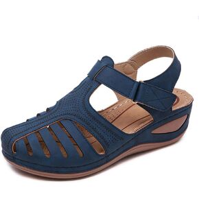 HARENCE Womens Sandals Wedge Shoes: Comfortable Ankle Strap Closed Toe Summer Platform Sandals Casual Bohemia Gladiator Outdoor Wedges