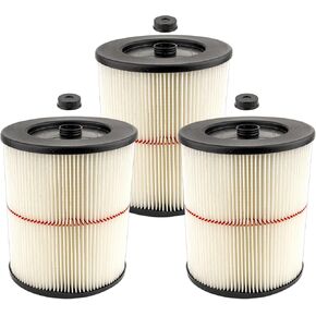 (3 Pack) 9-17816 Replacement Cartridge Filter Compatible With Craftsman 17816 Wet Dry Vac fit 5 Gallon and Larger Vacuum Cleaner, Red Stripe HEPA Filters for Craftsman Shop Vac, Filter Accessories