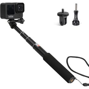 HSU Extendable Selfie Stick and Aluminum 1/4 inch 20 Camera Mount Compatible with GoPro Hero, Sony, Xiaomi yi and Other Action Cameras (Black)