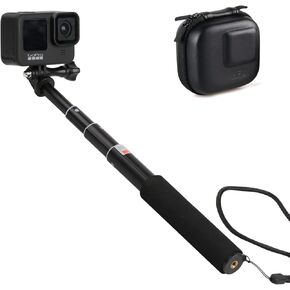 HSU Extendable Selfie Stick and Mini Carrying Case Compatible with GoPro Hero 11/10/9/8/7/6,AKASO/Campark/YI Action Camera