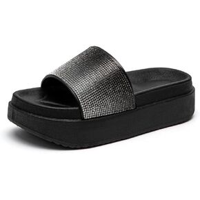Lryweisy Slippers for Women Sandals Comfort Slides Rhinestone Glitter Shoes