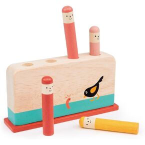 Mentari Toys - Early Bird Pop Up - 5pc Wooden Press and Release Pop Up - Sensory Activity Toy for Toddlers - Boost Fine Motor Skills, Learn Cause and Effect - Educational Toy - Age 18m+