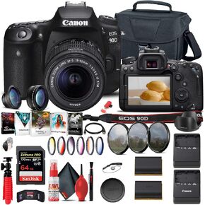Canon EOS 90D DSLR كاميرا مع عدسة 18-55 مم (3616C009) + 64 جيجابايت بطاقة الذاكرة + مجموعة مرشح اللون + CASE + COREL PHOTORIE