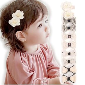 Baby Girls Hair Bow Clips, 10pcs Boutique Cotton Fully Lined Hair Pins, Non Slip Baby Barrettes Accessories for Infants Toddlers Fine Hair by BIANHUAN (Set-D)