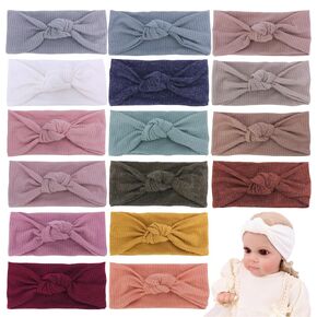 16 PCS Soft Knot Headbands with Hair Bows Elastic Hairbands Head Wrap For Newborn Baby Girls Infant Toddlers Kids Accessories (Cross Headband 16 pcs)