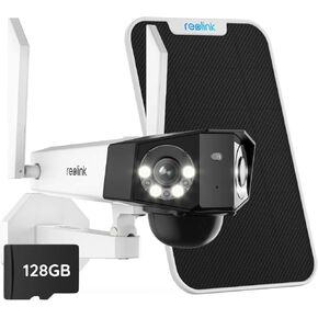 REOLINK 8MP Security Cameras Outdoor Wireless, Dual Lens Solar Security Camera with 180° View, 2.4/5GHz WiFi Camera, Color Night Vision, No Extra Fee, Duo 2+Solar Panel+128GB SD Card