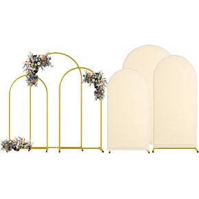 Wedding Arch Backdrop Stand with White Cover, 7.2FT- 6.6FT- 6FT