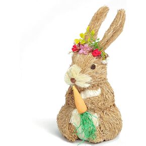 DearSun Easter 11.5'' H Straw Bunny Figurines Tabletop Ornament Animal Art Crafts Straw Rabbit Holding Carrot Spring Party Garden Table Decoration (Straw Bunny Style3)
