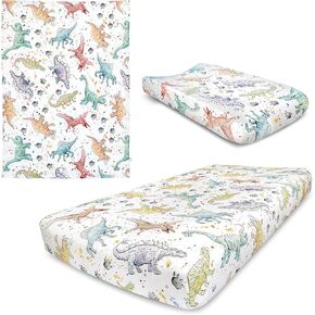 Dinosaur Nursery Set - Unique Watercolor Dinosaurs Design Baby Bedding Decor Gift
