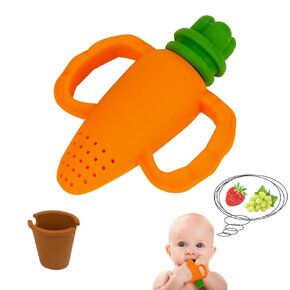 Baby Fruit Food Feeder with Lid ＆ Handle, Silicone Teether Toy for Safety Self Feeding Teething Relief Teeth Toy for 6 Months+ Toddlers