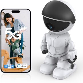 Indoor Camera 2K HD 5G/2.4Ghz WiFi Pet Robot Camera,Pet/Baby Camera with Phone App Motion Detection and Alarm,Two-Way Talk,Color Night Vision, Hidden Cameras Nanny Cam Work with Alexa（Black）
