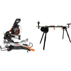 WEN MM1015 15-Amp 10-Inch Dual Bevel Sliding Compound Miter Saw with LED Cutline & Miter Saw Stand, Collapsible and Rolling with 3 Onboard Outlets (MSA330)