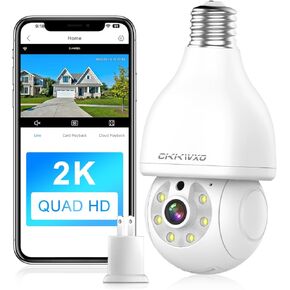 2.4Ghz WiFi Light Bulb Security Camera,2K Wireless Light Bulb Camera, E27 Light Socket Security Cam with Motion Detection,Two-Way Talk,24/7 Recording, 2 Pack