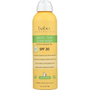 Babo Botanicals Clear Zinc Continuous Spray Sunscreen SPF 30 100% Mineral Active, Non-Nano, Waterproof, Coral Friendly, Fragrance Free, Vegetarian, For Babies, Kids or Sensitive Skin - 6 oz Pack of 1