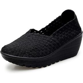 Veroders Women's Woven Elastic Platform Sandals Platform Wedge Sandals for Women Slip-On Wedge Pumps Handmade Breathable Comfortable Fashion Shoes
