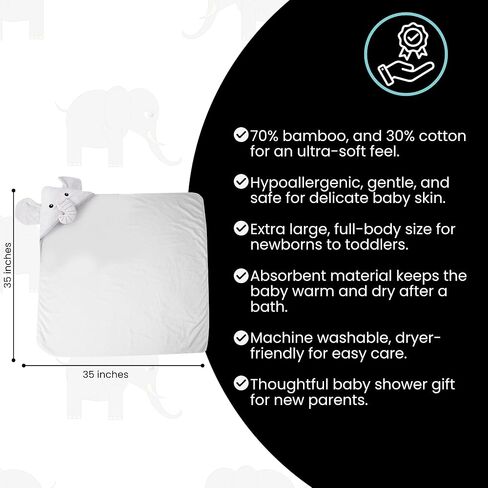 منشفة مقنعين متميزة - 500GSM Viscose مشتقة من مناشف الأطفال القطن الخيزران - ناعمة وامتصاصات فائقة ، كبيرة 35 "× 35" ، مناشف طفل قابلة للغسل الماكينة - الباندا - الباندا in Kuwait