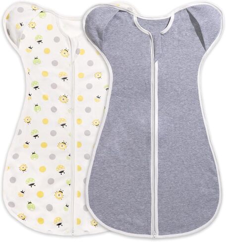 Swaddle Transition Bag 6-9 month,2 Pack Sleep Sack for Baby Boys & Girls, 100% Cotton Zip Up Swaddles 0.5 Tog Newborn Swaddle with 2 Way Zipper Arms in/Out in Saudi Arabia
