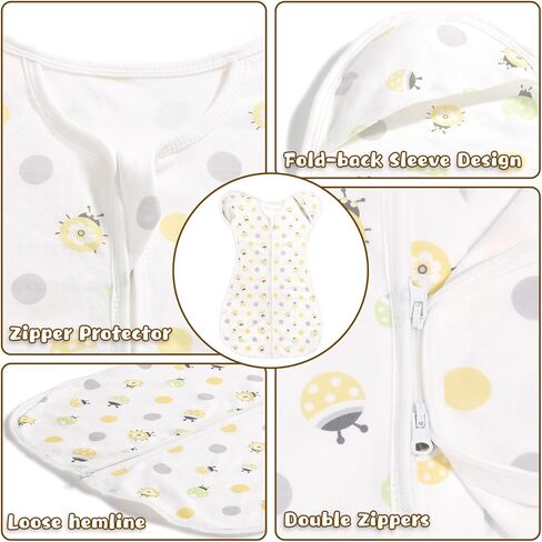Swaddle Transition Bag 6-9 month,2 Pack Sleep Sack for Baby Boys & Girls, 100% Cotton Zip Up Swaddles 0.5 Tog Newborn Swaddle with 2 Way Zipper Arms in/Out in Saudi Arabia