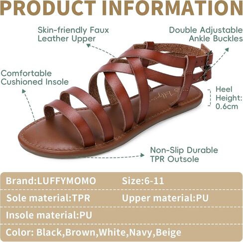 Luffymomo Women's Flat Sandals Open Toe Casual Strappy Sandals Comfortable Ankle Strap Gladiator Slides in Kuwait