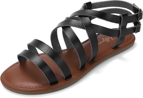 Luffymomo Women's Flat Sandals Open Toe Casual Strappy Sandals Comfortable Ankle Strap Gladiator Slides in Kuwait