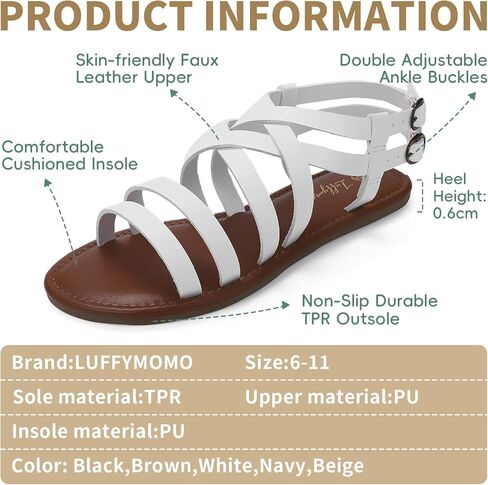 Luffymomo Women's Flat Sandals Open Toe Casual Strappy Sandals Comfortable Ankle Strap Gladiator Slides in Kuwait