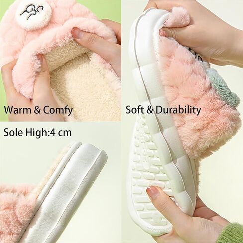 Womens Fuzzy Warm Slipper, Girls Cute Anti-Skid Foam Comfy Cozy Plush House Slippers for Indoor Outdoor in Saudi Arabia