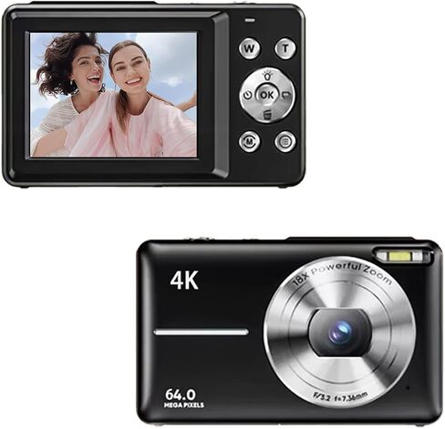 Digital Camera, Autofocus 64MP UHD 4K Vlogging Camera with 18x Digital Zoom, Anti Shake, Portable Camera for Photography, Two Batteries, Lanyard, Small Camera for Kids Teens Adult（Black） in Saudi Arabia