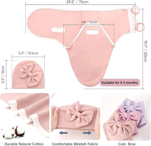 Newborn Receiving Blanket with Bow Hat Headband Wooden Card Set Newborns Toddler Baby Boy Girl Nursery Swaddle Wrap in Kuwait