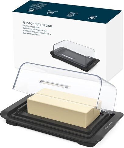 KITCHENDAO Airtight Flip-Top Butter Dish with Lid for Countertop and Refrigerator, Butter Keeper, Plastic Butter Holder Tray for 2 Sticks East Coast/West Coast/European Style/ Kerrygold Butter in Saudi Arabia