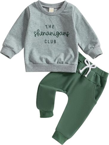 Toddler Baby Boy Fall Clothes St. Patricks Day Outfit Letter Print Sweatshirt Pants Set 2Pcs Outfits 0-2T 3T 4T 5T in Saudi Arabia