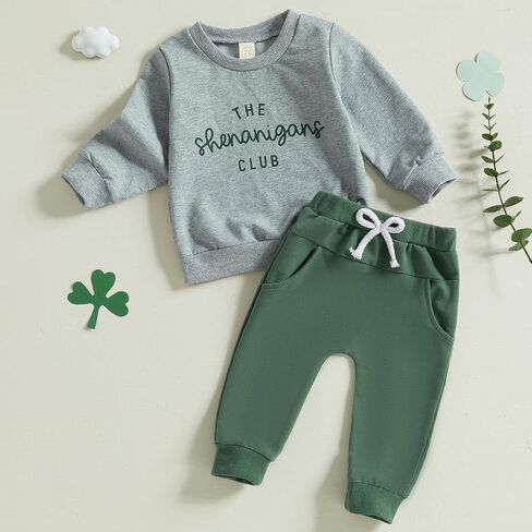 Toddler Baby Boy Fall Clothes St. Patricks Day Outfit Letter Print Sweatshirt Pants Set 2Pcs Outfits 0-2T 3T 4T 5T in Saudi Arabia