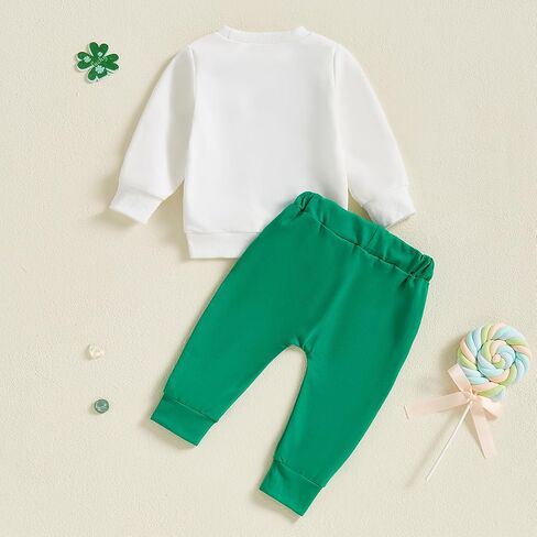 Toddler Baby Boy St Patricks Day Outfit Letter Clover Print Long Sleeve Sweatshirt Sweatpants Set Spring Clothes in Kuwait
