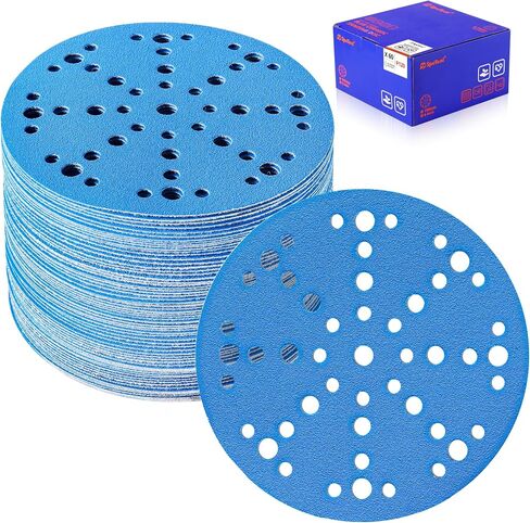 SpeTool 6 Inch Sanding Discs, 49 Hole Hook and Loop Sandpaper 60 Pack Compatible for Random Orbital Sander, Stearate Anti-Clog Coating with 120 Grit Ceramic Aluminum Oxide Abrasives for Sanding Chore in Saudi Arabia