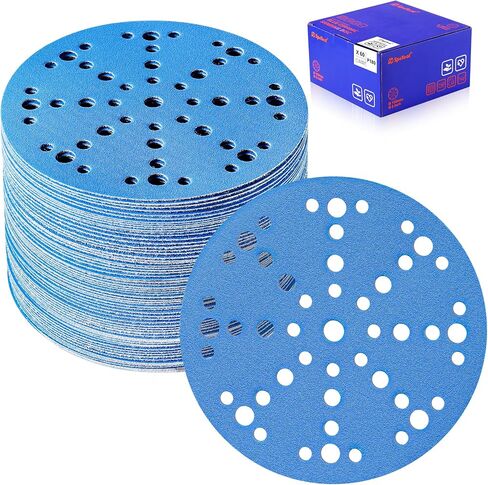 SpeTool 6 Inch Sanding Discs, 49 Hole Hook and Loop Sandpaper 60 Pack Compatible for Random Orbital Sander, Stearate Anti-Clog Coating with 120 Grit Ceramic Aluminum Oxide Abrasives for Sanding Chore in Kuwait