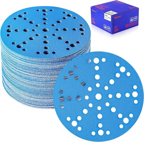 SpeTool 6 Inch Sanding Discs, 49 Hole Hook and Loop Sandpaper 60 Pack Compatible for Random Orbital Sander, Stearate Anti-Clog Coating with 120 Grit Ceramic Aluminum Oxide Abrasives for Sanding Chore in Saudi Arabia
