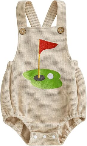 Newborn Infant Baby Boy Summer Outfits Sleeveless Strap Romper Waffle Bodysuit One Piece Golf Onesie Clothes in Kuwait
