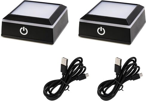 LED Light Base for Crystal Ball, 2 Pack Touch Control Light Stand, 7 Color Changing Display Base with USB Power, Square Illuminated Pedestal for Glass Art, Resin Figurine, Home Decor in Kuwait