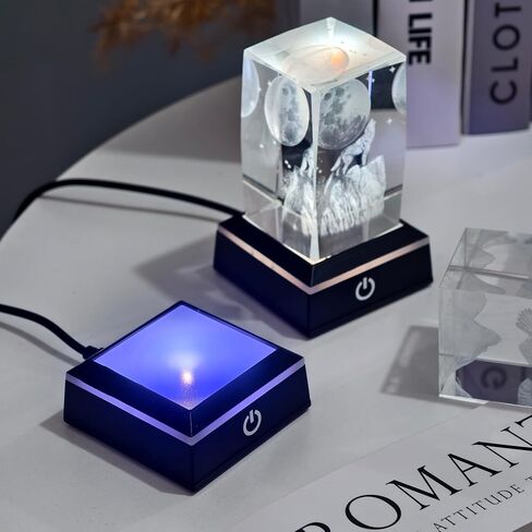 LED Light Base for Crystal Ball, 2 Pack Touch Control Light Stand, 7 Color Changing Display Base with USB Power, Square Illuminated Pedestal for Glass Art, Resin Figurine, Home Decor in Kuwait