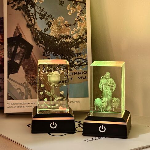 LED Light Base for Crystal Ball, 2 Pack Touch Control Light Stand, 7 Color Changing Display Base with USB Power, Square Illuminated Pedestal for Glass Art, Resin Figurine, Home Decor in Kuwait