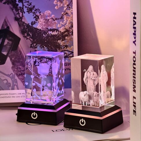 LED Light Base for Crystal Ball, 2 Pack Touch Control Light Stand, 7 Color Changing Display Base with USB Power, Square Illuminated Pedestal for Glass Art, Resin Figurine, Home Decor in Kuwait