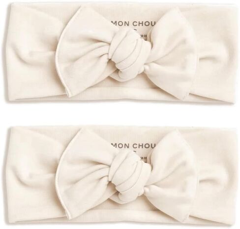 MON CHOU Baby Headbands - Set of 2 Organic Cotton Headbands for Baby Girls - Ultra Soft, 100% Pima Cotton Infant Hair Bows (Ivory & Bloom) in Saudi Arabia