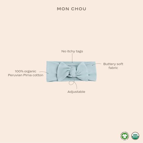 MON CHOU Baby Headbands - Set of 2 Organic Cotton Headbands for Baby Girls - Ultra Soft, 100% Pima Cotton Infant Hair Bows (Ivory & Bloom) in Saudi Arabia