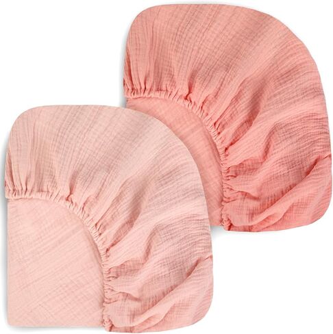 100% Cotton Crib Sheet, Cotton Breathable Crib Sheet, Standard Crib Sheet, Size 52 "X 28", 2 Pieces (Gradient Pink) in Kuwait