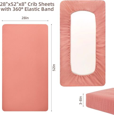 100% Cotton Crib Sheet, Cotton Breathable Crib Sheet, Standard Crib Sheet, Size 52 "X 28", 2 Pieces (Gradient Pink) in Kuwait