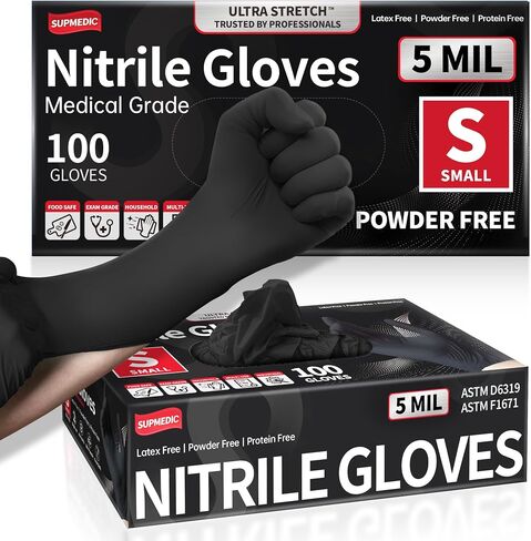 Disposable Nitrile Gloves, 5Mil Chemical Resistant Powder-Free Latex-Free Glove for Exam Cooking Tattoo Black 100Pcs in Kuwait