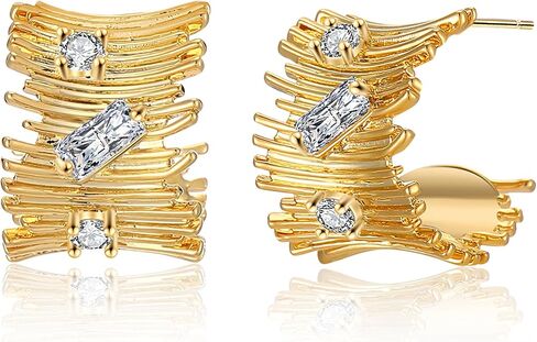 14K Gold Plated Hoop Earrings for Women, Trendy Chunky Gold Hoop Earrings Cuff Lightweight Hypoallergenic Jewelry for Her (Hoop A) in Saudi Arabia
