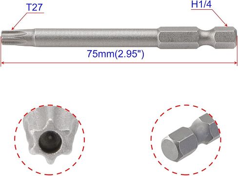 AOPIN T27 مع ثقب ، دليل العبث على مفك البراغي Torx ، مقبض سداسي سداسي 1/4 بوصة ، S2 Magnetic ، بطول 75 مم (3 بوصة) ، 4 مساءً in Kuwait