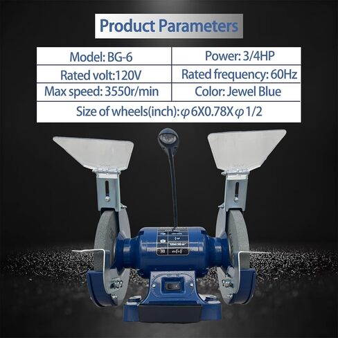 6 Inch Bench Grinder with LED light, 3550 RPM, 3/4 HP, 120V, Table High-Speed Bench Grinder for sharpening (Model BG-6) in Saudi Arabia